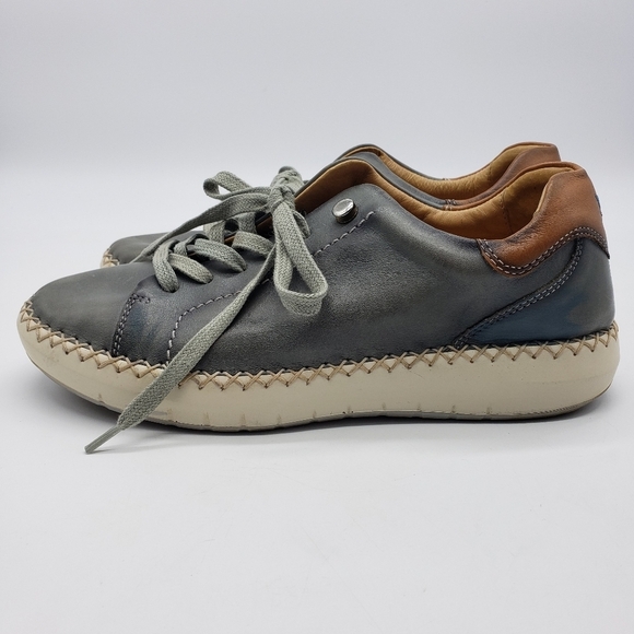 Pikolinos women US 39 gray leather upper tan accents leather lining laceup shoe - Picture 4 of 14
